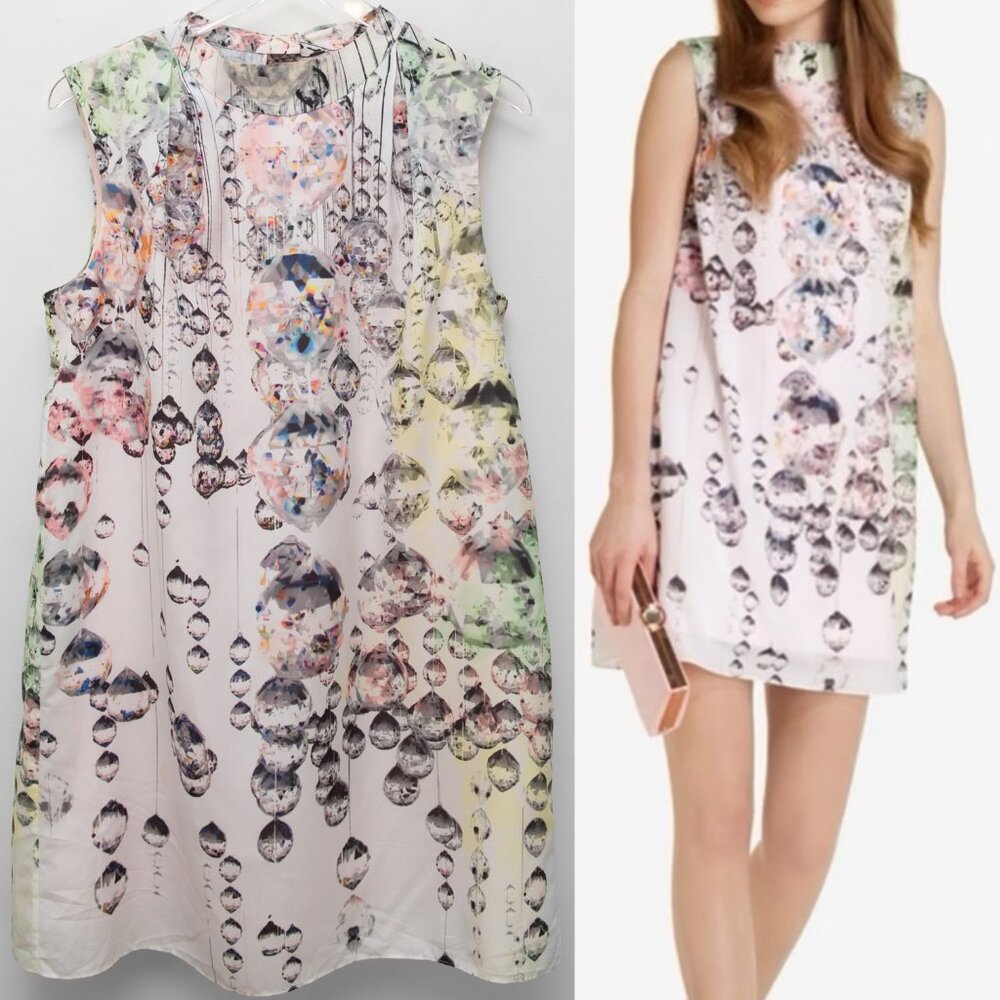 Ted Baker Tilford Cape Dress Crystal Droplets Mini Multicolor Pink Size 4  US 10